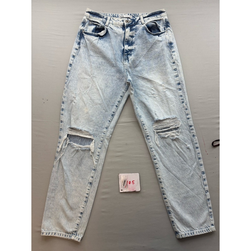 Zara Light Wash Distressed Mom Jeans High Waisted Acid Wash Size US 8